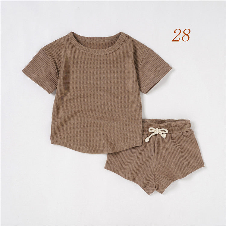 Children's Short-sleeved Suit Solid Color Baby Short Sleeve Two-piece Suit