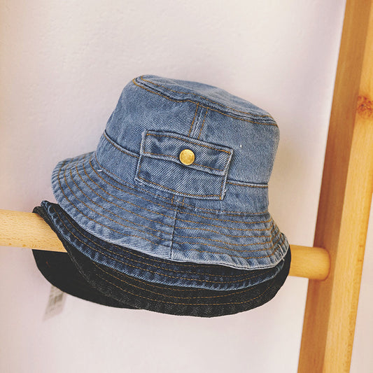 Children's Spring And Autumn Pocket Design Denim Pot Hat