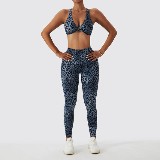 Leopard Print Nude Feel Yoga Clothes Beauty Back Skinny Peach Hip Raise High Waist Workout Clothes