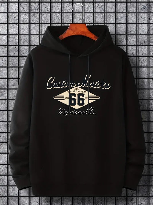 Men's Number 66 Printed Casual Hooded Pullover Sweater