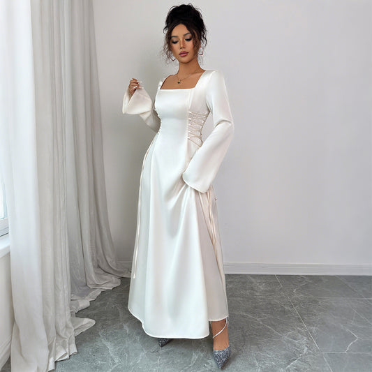 Elegant Solid Color Long Sleeve Dress Women's Clothing