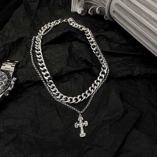 Retro Cross Titanium Steel Necklaces For Men