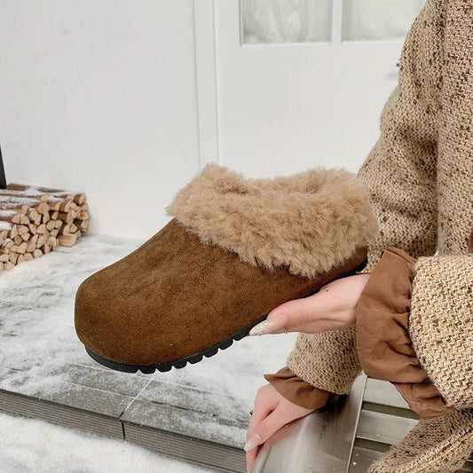 Womens Retro Thick-Soled Fleece-Lined Slippers by GJG Denim