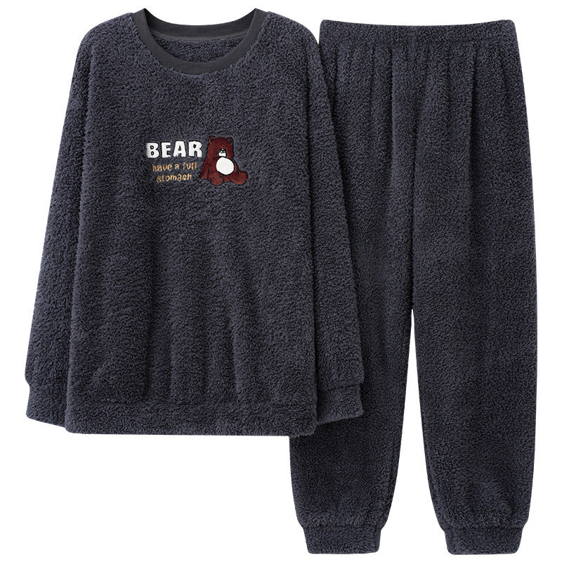 Men's Thick Thermal Pullover Round Neck Flannel Pajamas