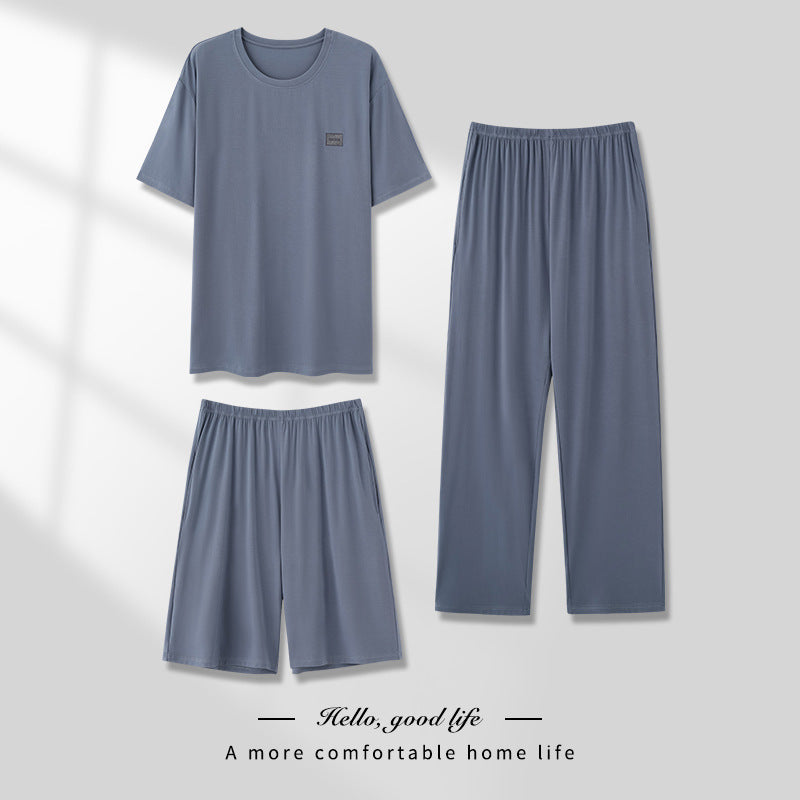 Men's Thin Short-sleeved Three-piece Pajamas set