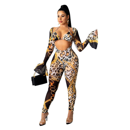 Mesh See-through Printed Two-piece Set