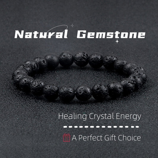 Natural Volcanic Stone Beads Bracelets Black Lava For Men