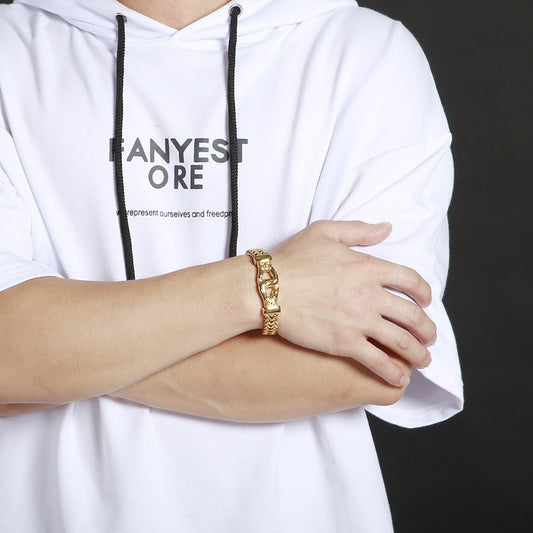 Men's Boxing Mesh Chain Link Gold Color Bracelet Stainless Steel