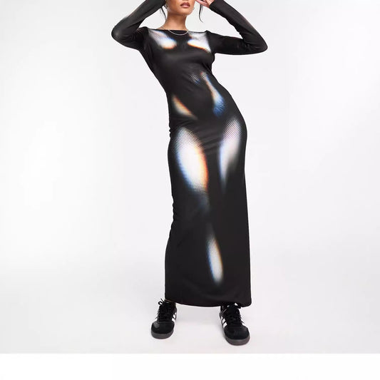 Fashion Women's Printed Wear Long Sleeve Narrow Dress