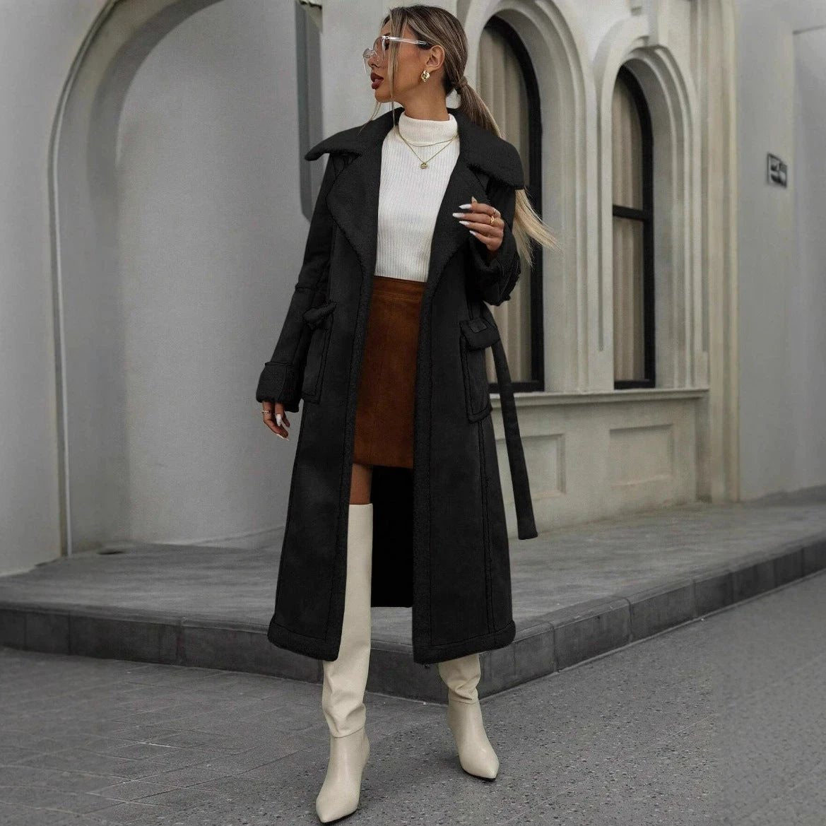 Long Lamb Wool Coat With Integrated Fur And Fleece Lining by GJG Denim