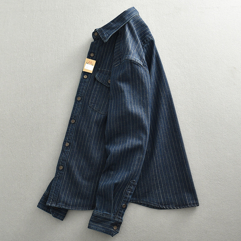 Striped Denim Shirt Men's Business Shirt Coat