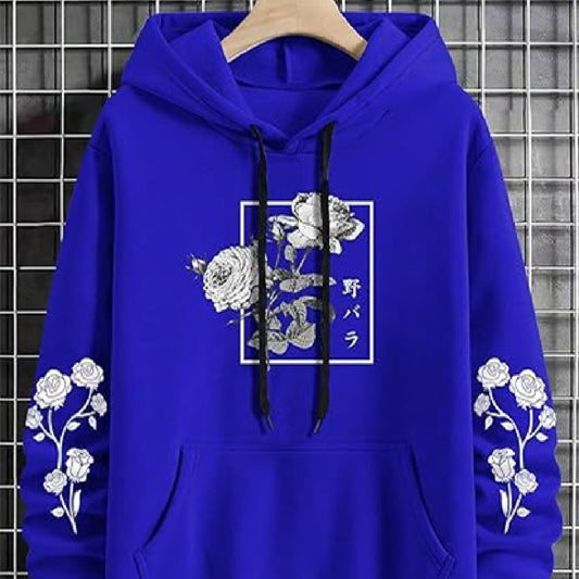 Men's Rose Print Casual Hooded Sweater