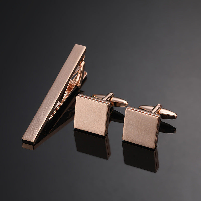 Gold Silver Black Square Brushed Tie Clip And Cufflinks