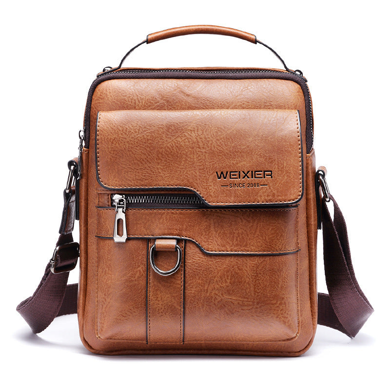 Men's Messenger Bag One Shoulder Retro Business Backpack PU Leather Flaps Crossbody