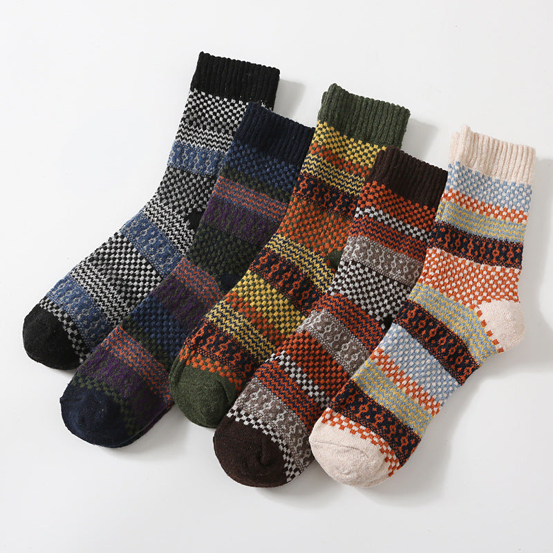 Retro Large Square Wool Socks For Men