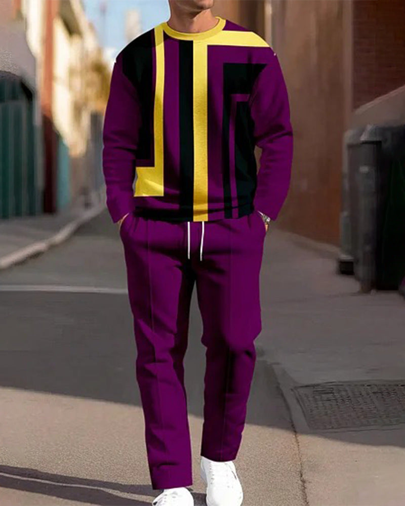 Men's Round Neck Loose Sweatshirt And Sweatpants Set