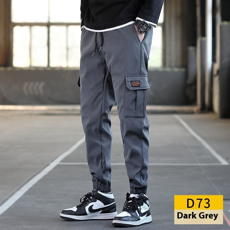 Men's Loose All-match Multi-pocket Wear-resistant Solid Color Ankle Banded Cargo Pants
