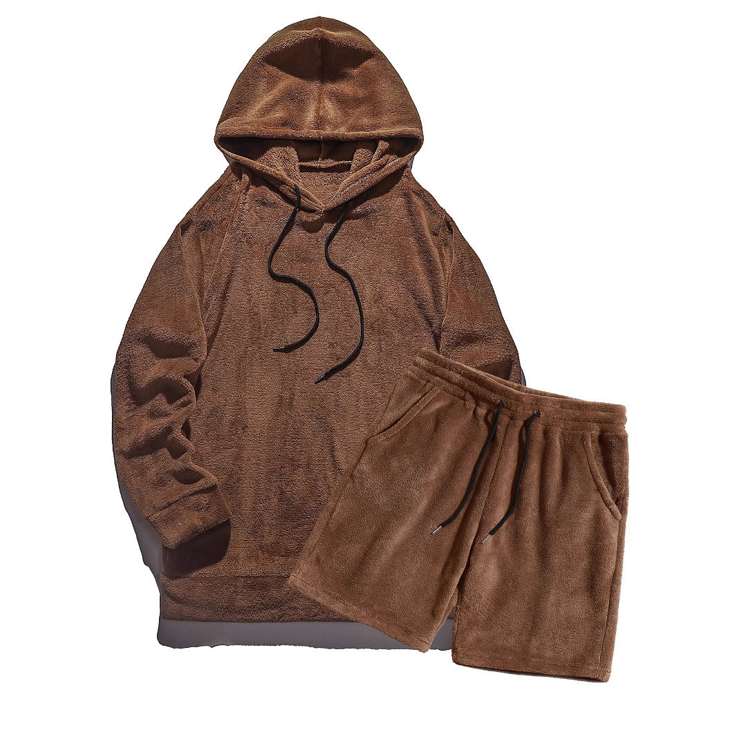 Hooded Men's Fleece Sweatshirt And Shorts Set