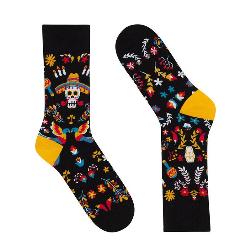 Colorful Skull Jacquard Trendy Cotton Socks For Men