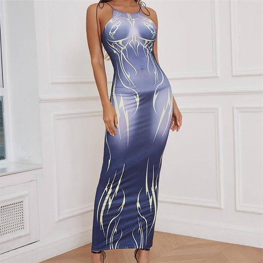 Temperament Commuter Strap Print Slim Fit Wrap Hip Dress