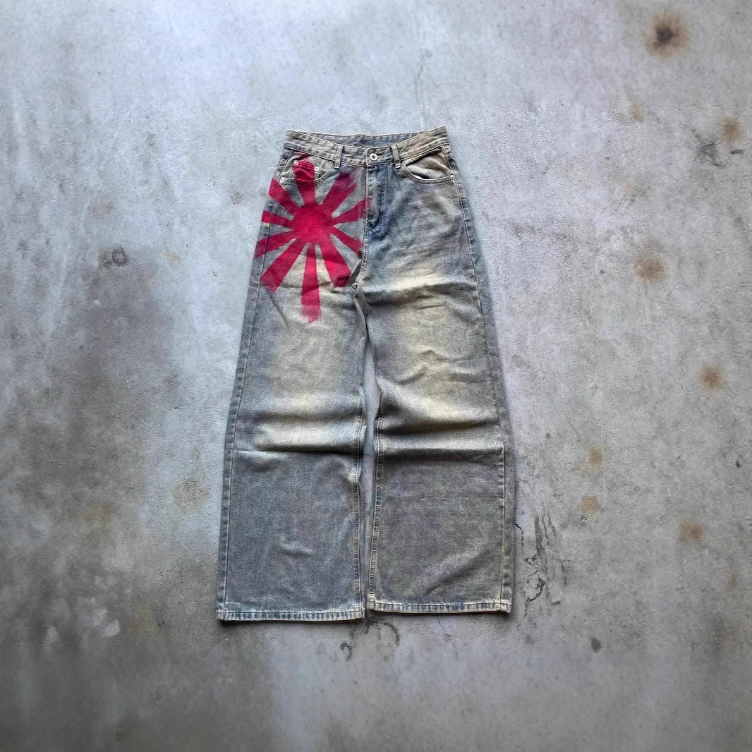 Men's Wide-leg Mopping Denim Jeans