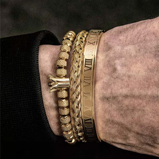 Men's Roman Royal Crown Charm Stainless Steel Adjustable Bracelet