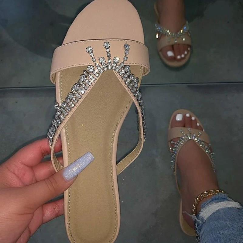 Hand-Beaded Flat Sandals With Diamonds by GJG Denim