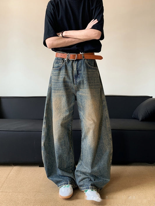 Men's Retro Distressed Machete Denim Slimming Wide-leg Jeans