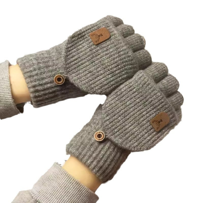 Men's Half Finger Knitted Wool Flip Gloves