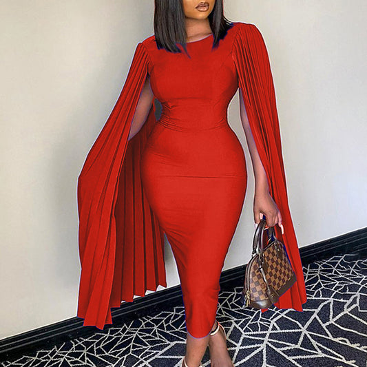 Fashion Pleated Cape Plus Size Gown