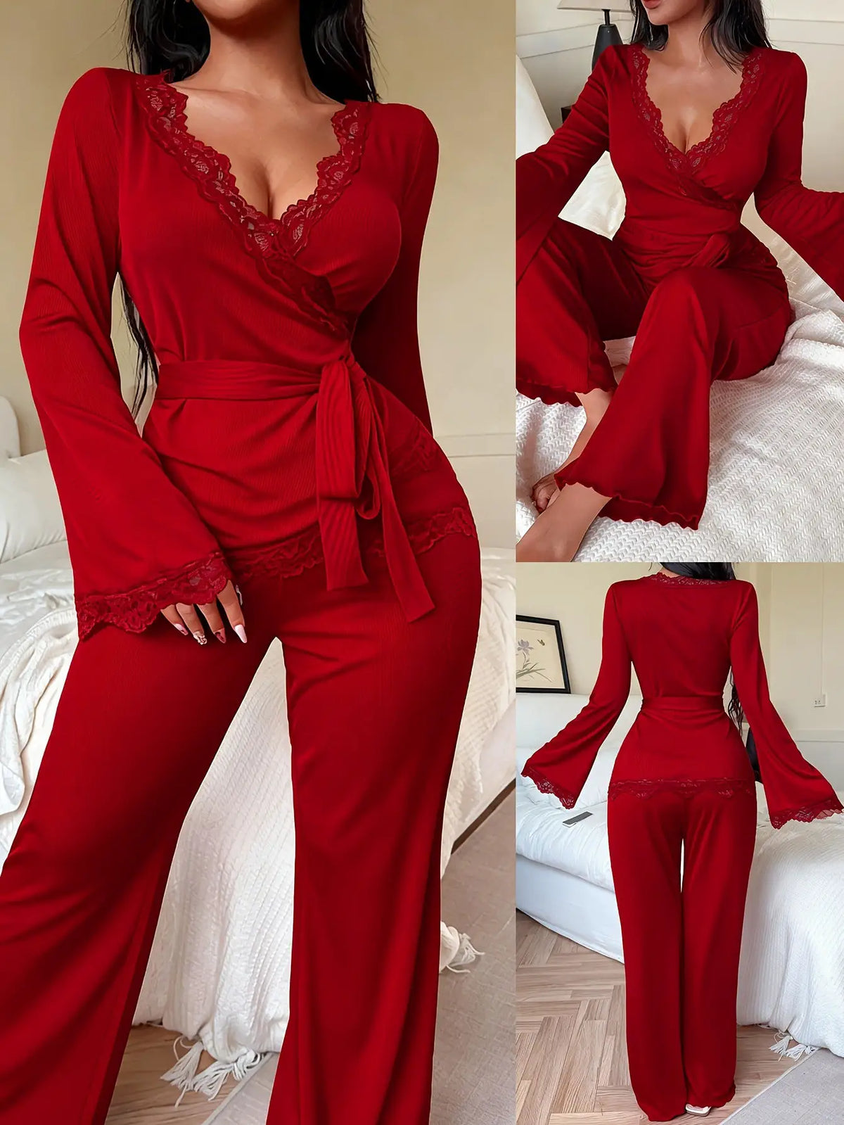 Womens Sexy Lace Top And Pants Set by GJG Denim
