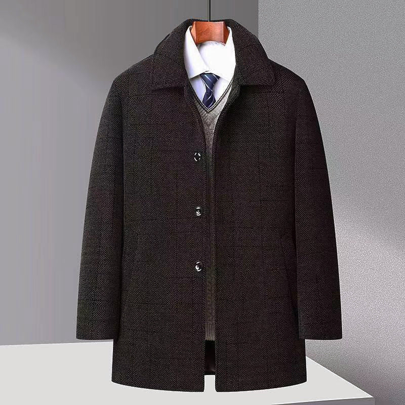 Men's Trench Coat Chenille Fleece-lined Woolen Coat
