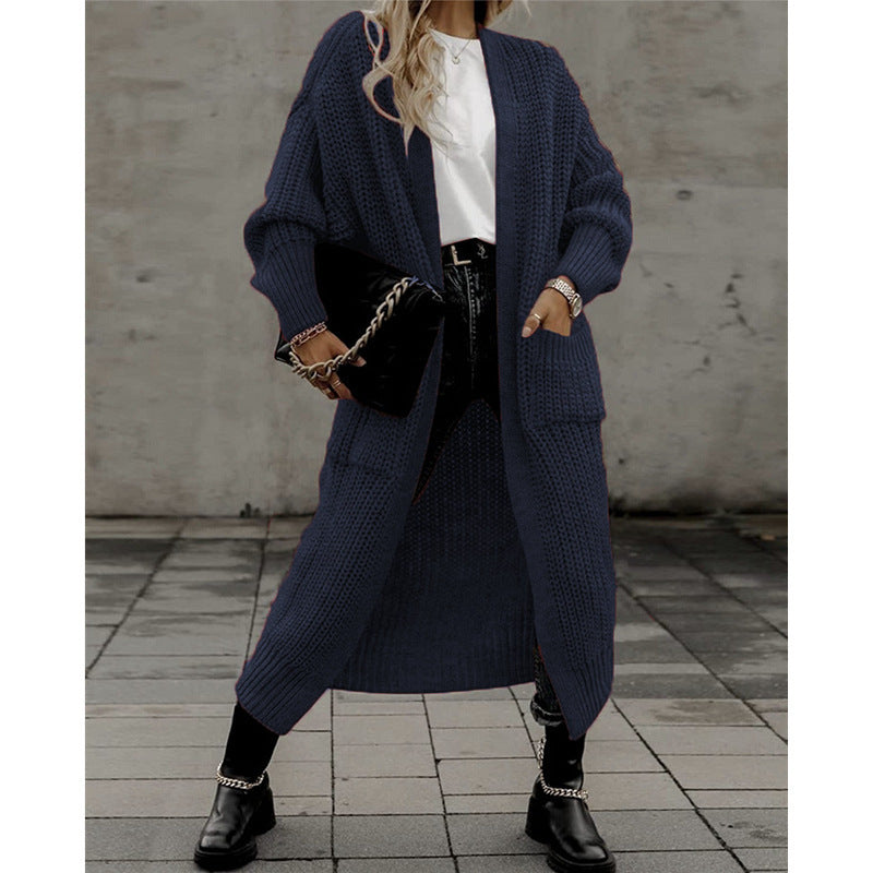 Women's Knitted Plus Size Long Cardigan w/ Pocket