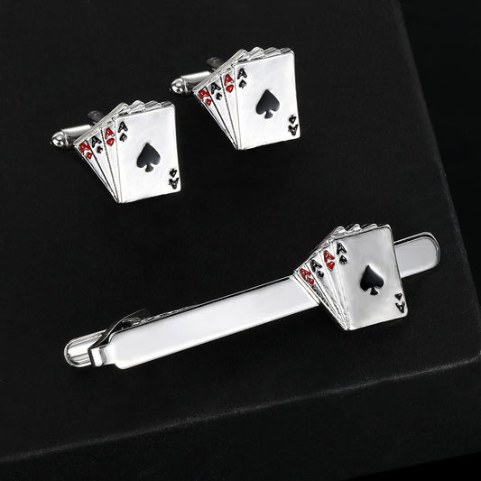 Men's Poker Cufflinks and Tie Clip