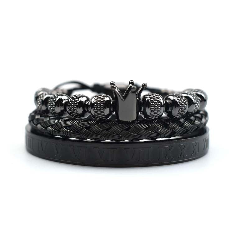 Men's Roman Royal Crown Charm Stainless Steel Adjustable Bracelet