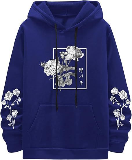 Men's Rose Print Casual Hooded Sweater