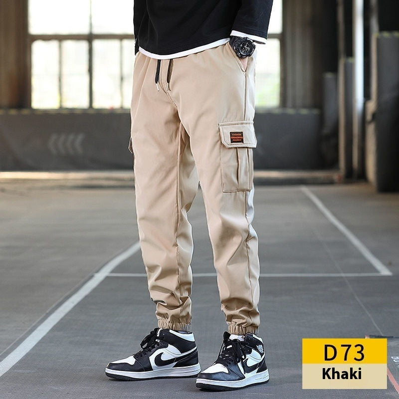 Men's Loose All-match Multi-pocket Wear-resistant Solid Color Ankle Banded Cargo Pants