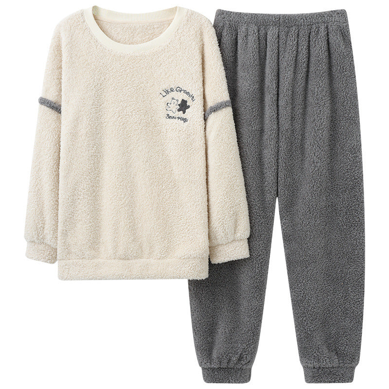 Men's Thick Thermal Pullover Round Neck Flannel Pajamas