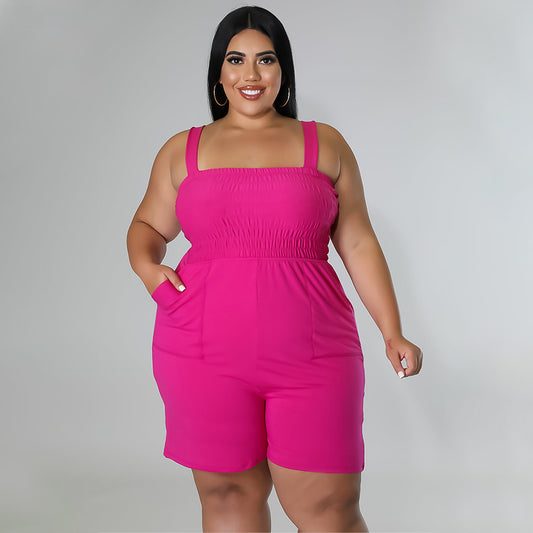 Fashionable Solid-Color Slim-Fit Ruched Backless Romper
