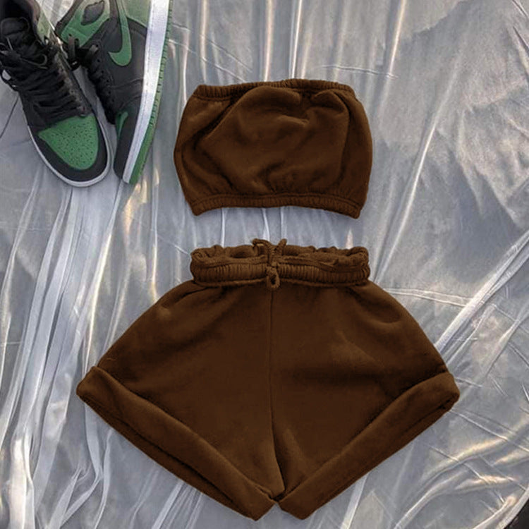 High Waist Lace-up Fashion Casual Shorts And Chest Wrap Suit Women