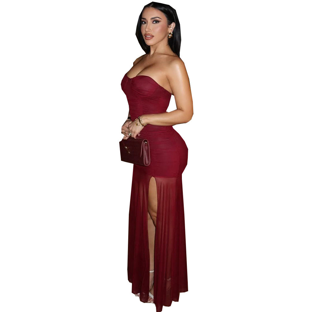 Summer Backless Milk Silk Sleeve Sleeveless Mesh Dress Women