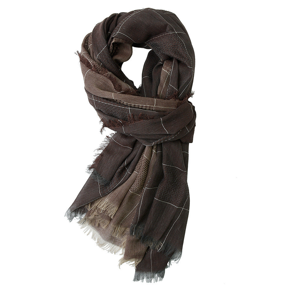 Men's Winter Dual-color Patchwork Plaid Tassel Large Size Scarf