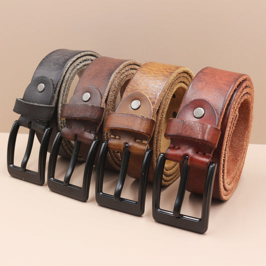 Top Layer Leather Pin Buckle Men's Belt