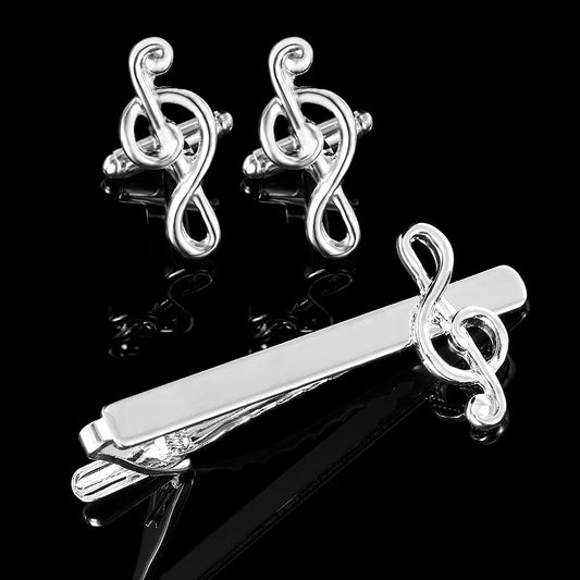 Men's Music Note Tie Clip And Cufflinks