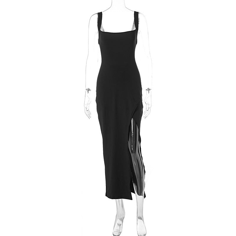 Split Backless Suspender Sheath Women's Clothing Dress
