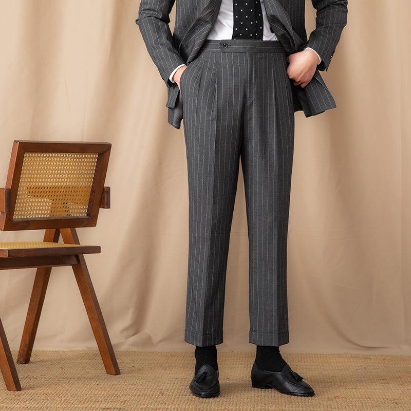 Men's Thin High Waist Straight British Striped Gentry Business Casual Pants