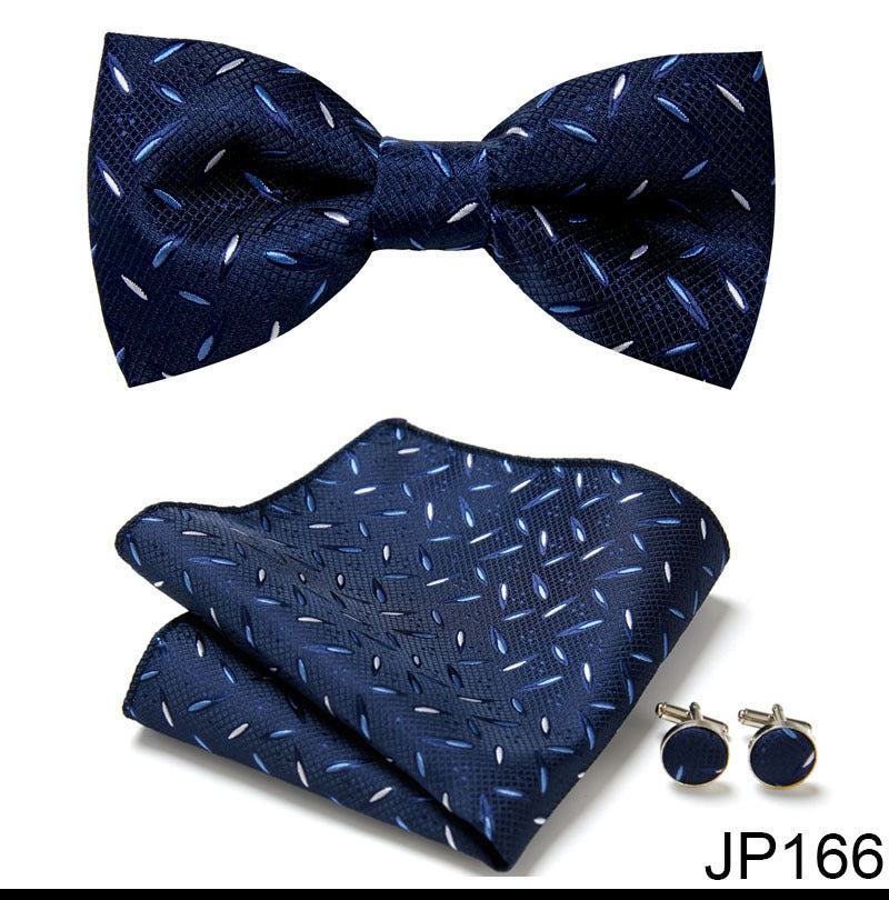 Men's Formal Bow Tie Handkerchief and Cuff links Set