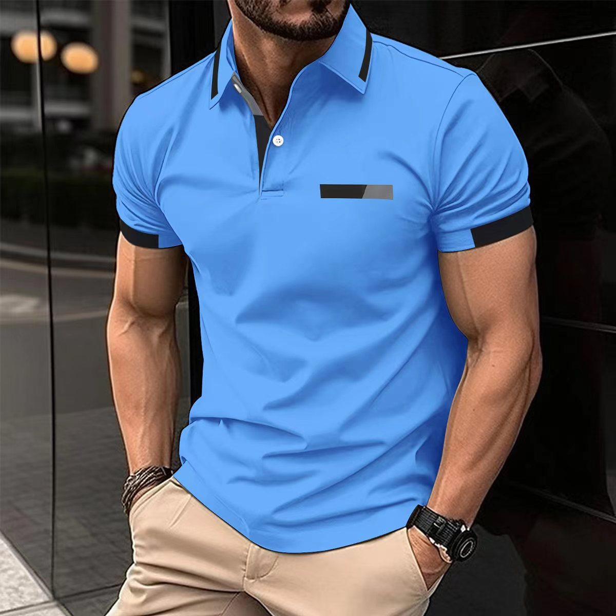 Men's Casual Polo Shirt Faux Pocket