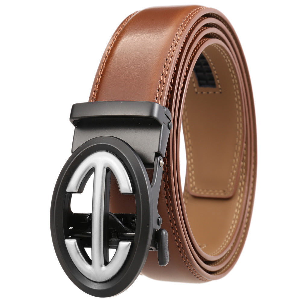Men's Automatic Alloy Buckle Simple Two-layer Cowhide Belts