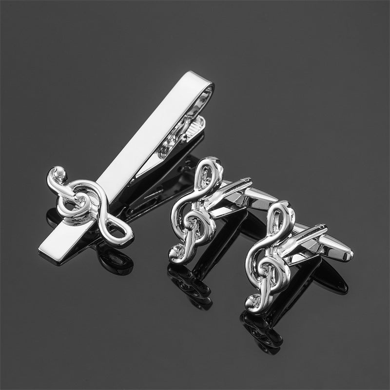 Gold Silver Black Square Brushed Tie Clip And Cufflinks